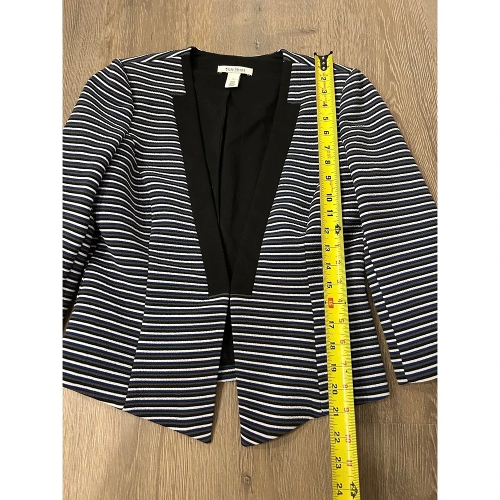 White‎ House Black Market Striped Open Front Blazer Navy Blue Black White Size 6